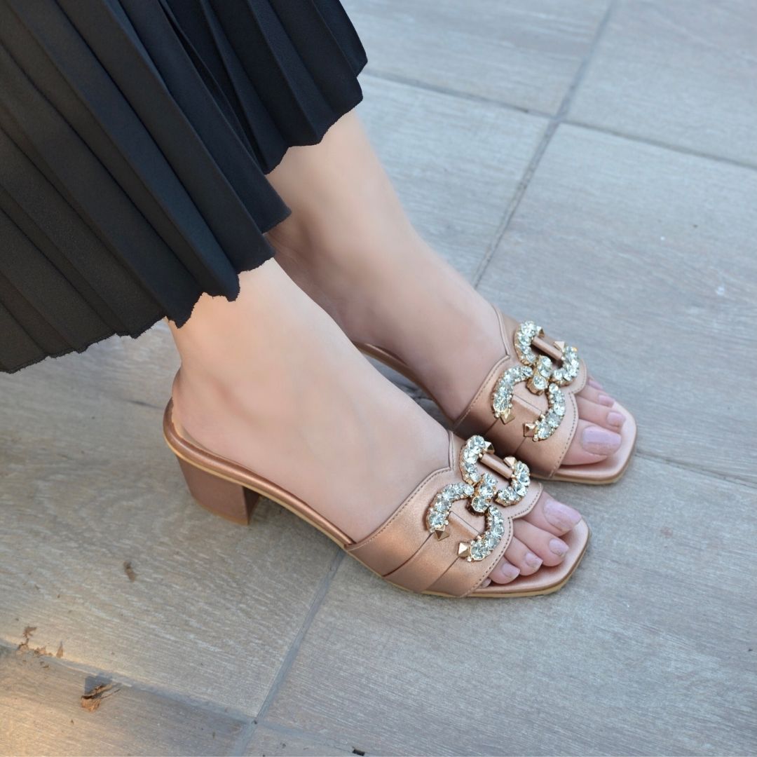 Nadia Block Heels - Rose Gold