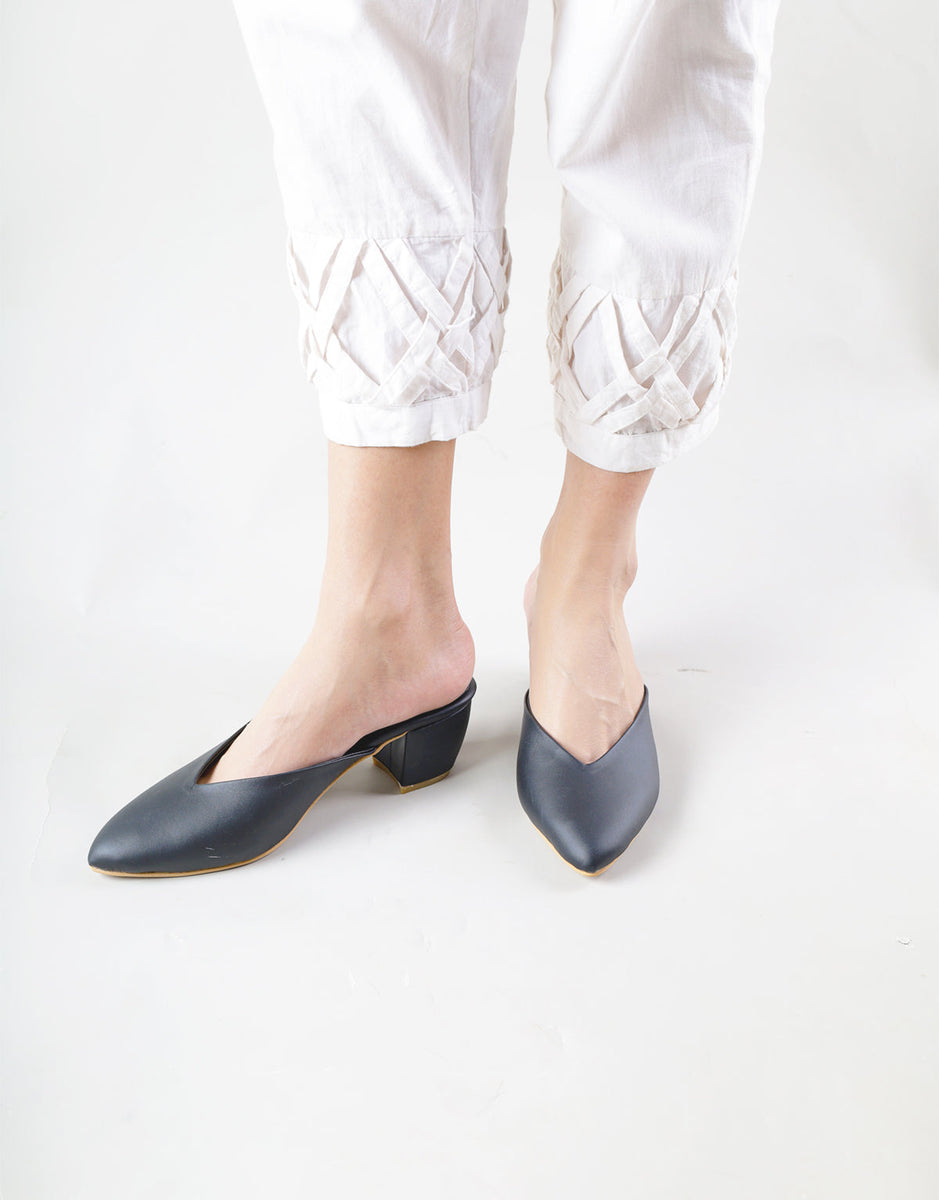 pointed black block heels