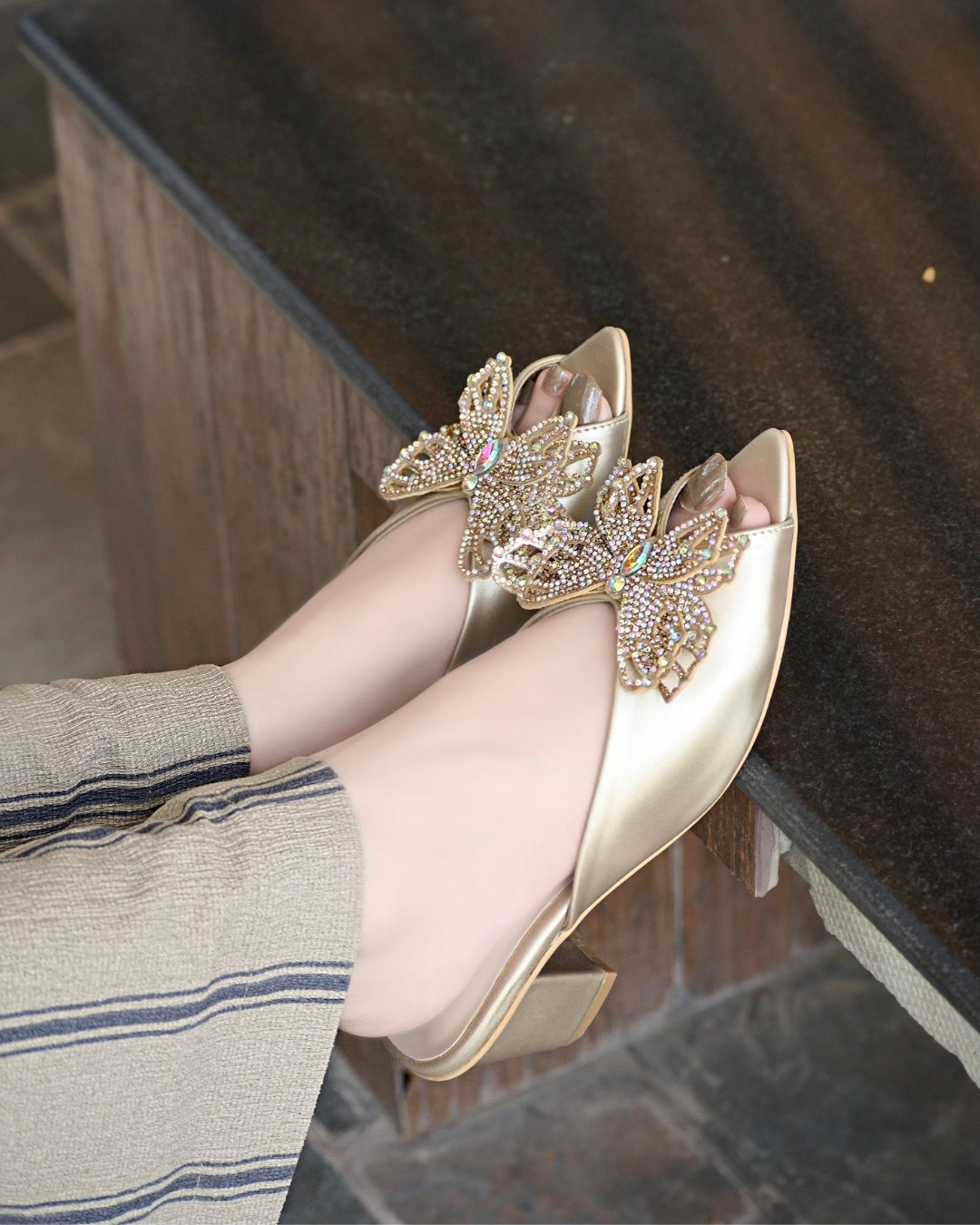 Elora Block Heels - Gold