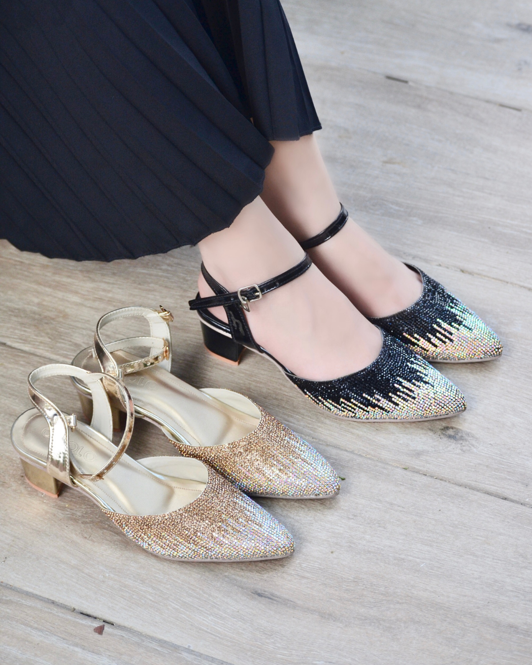 Evania Block Heel Pumps - Black