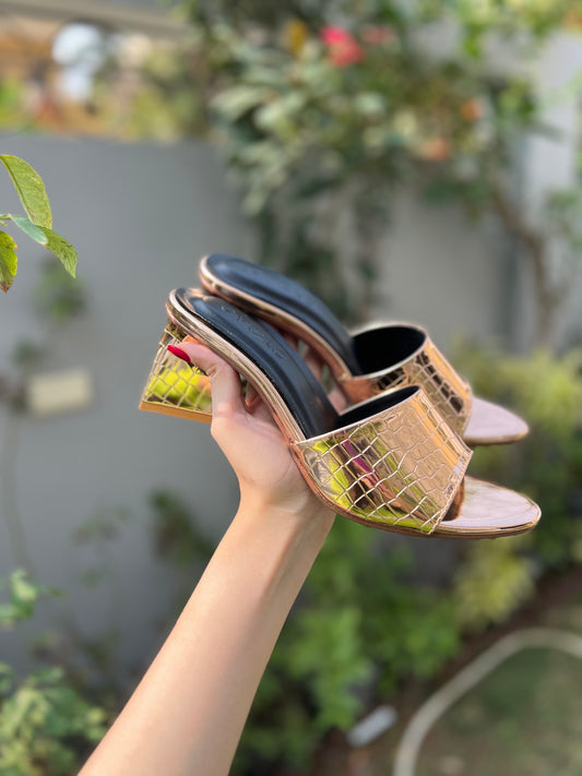 Squara Block Heels - Rose Gold