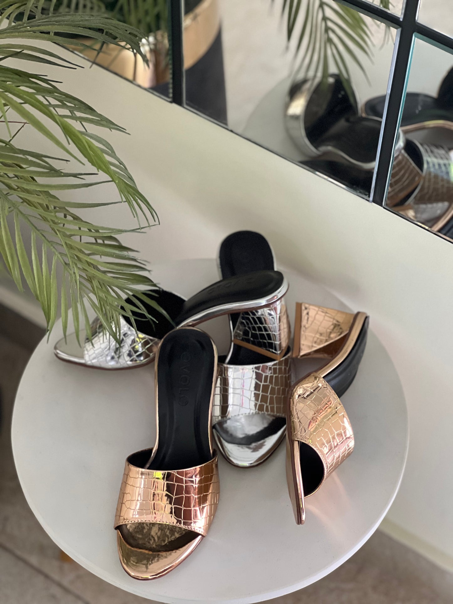 Squara Block Heels - Rose Gold