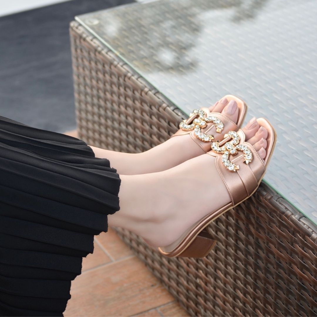 Nadia Block Heels - Rose Gold