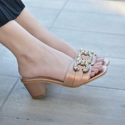 Nadia Block Heels - Rose Gold
