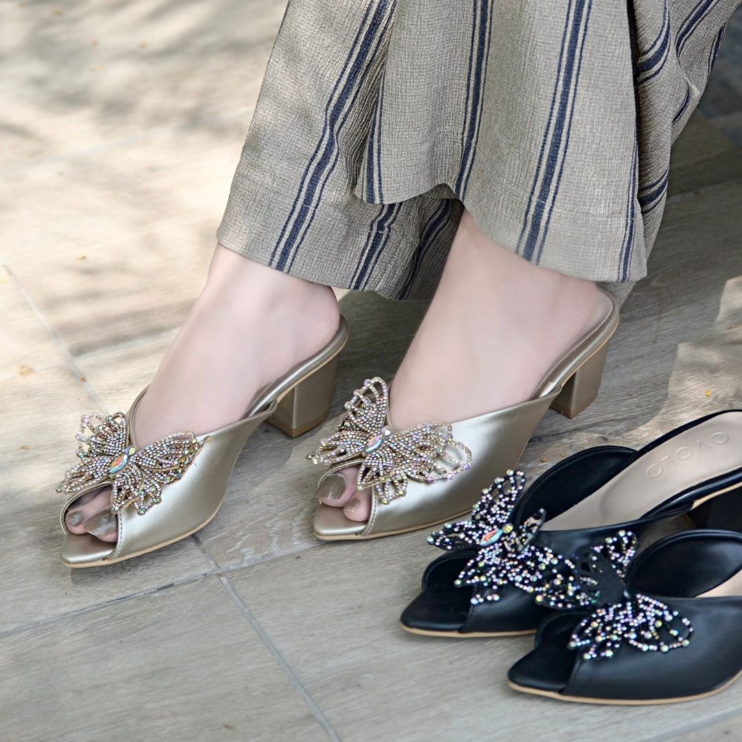 Elora Block Heels - Gold