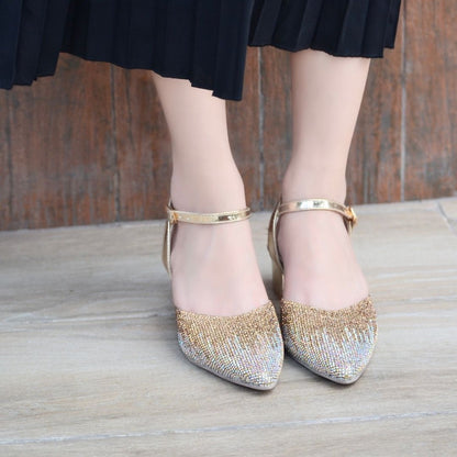 Evania Block Heel Pumps - Gold
