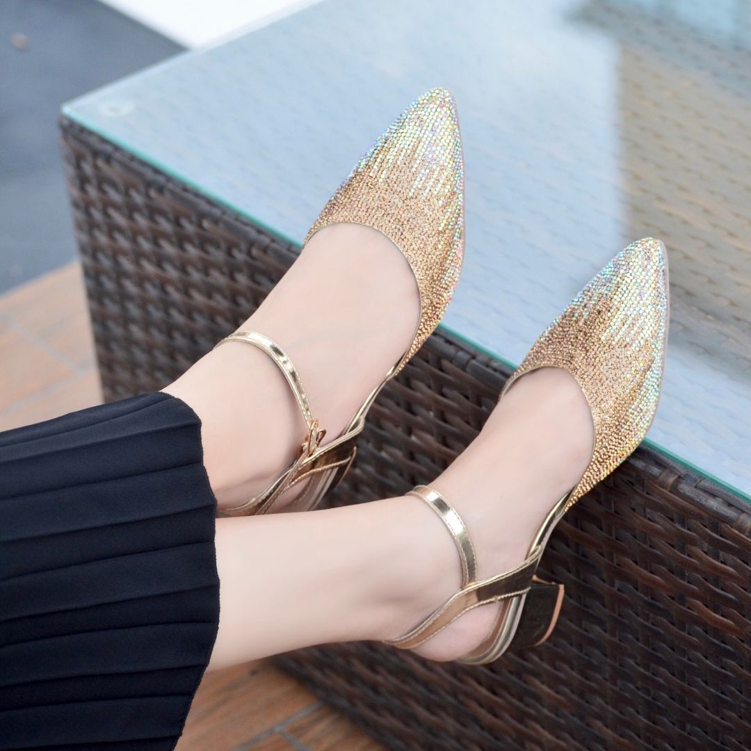 Evania Block Heel Pumps - Gold