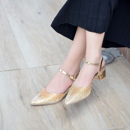 Evania Block Heel Pumps - Gold