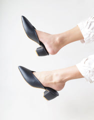 Pointy Toe Block Heels - Black