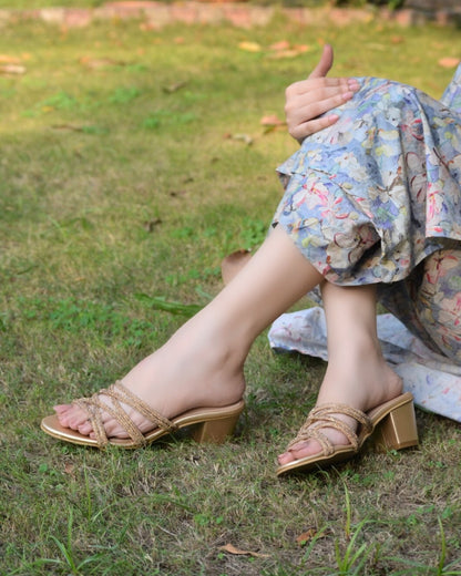 Flair Block Heels - Gold