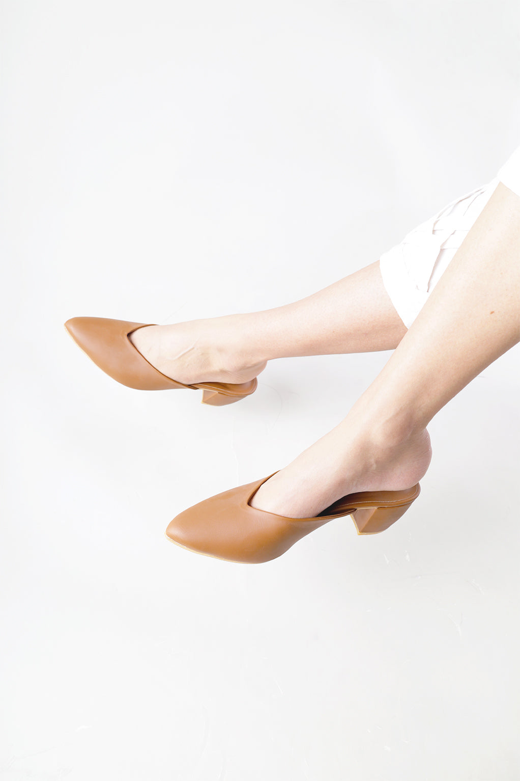 Pointy Toe Block Heels - Brown