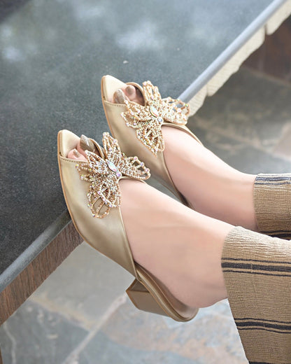 Elora Block Heels Gold – Ovolo Shoes1