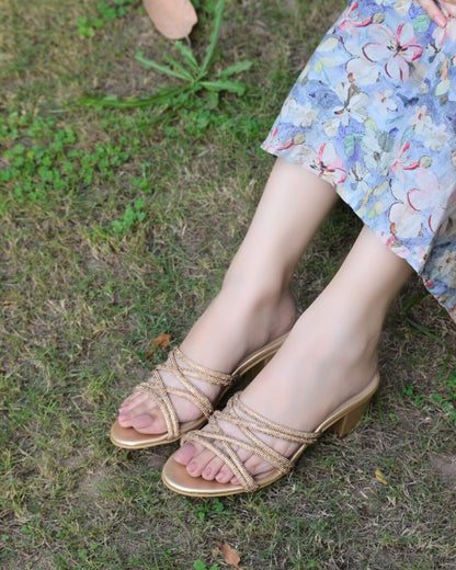 Flair Block Heels - Gold