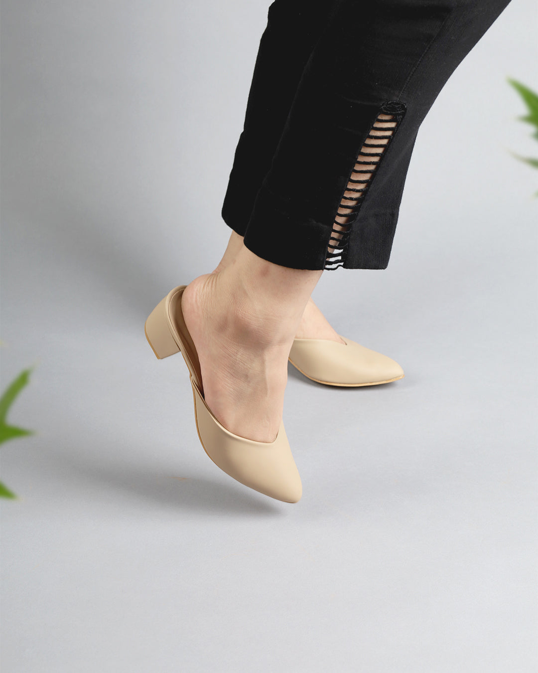 Pointy Toe Block Heels Beige – Ovolo Shoes