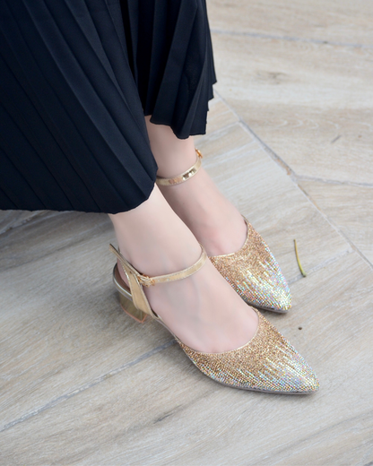 Evania Block Heel Pumps - Gold
