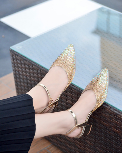 Evania Block Heel Pumps - Gold