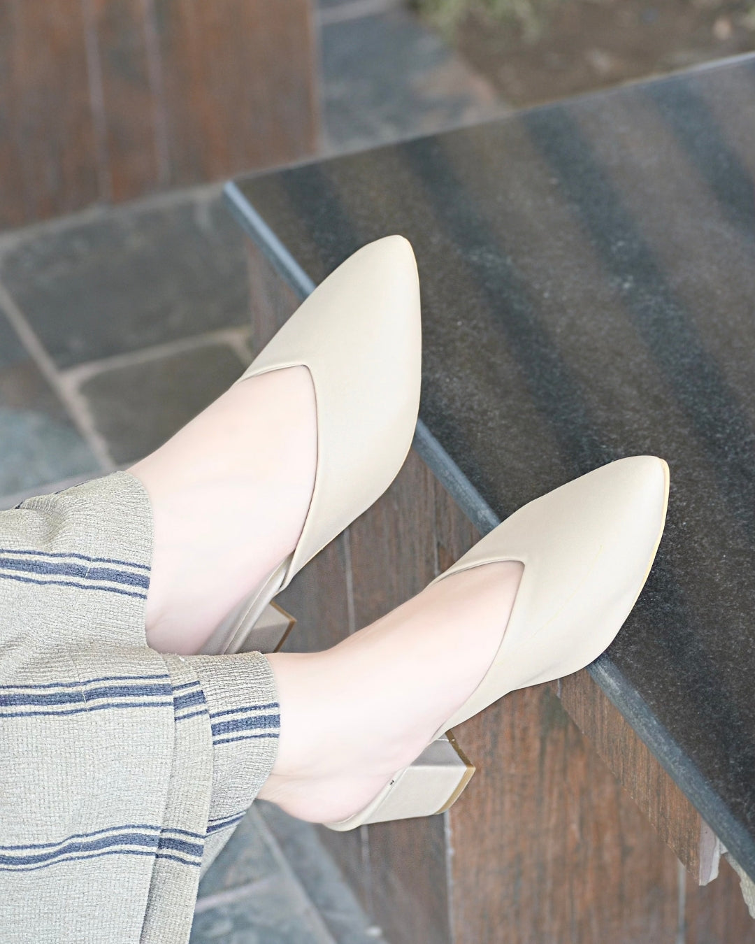 Pointy Toe Block Heels Beige – Ovolo Shoes - Main Image