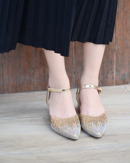 Evania Block Heel Pumps - Gold