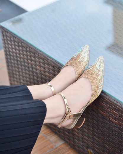 Evania Block Heel Pumps - Gold