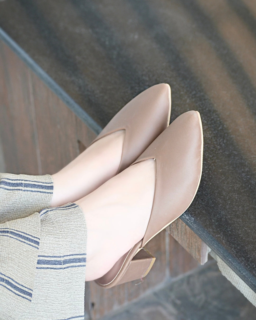 Pointy Toe Block Heels - Brown