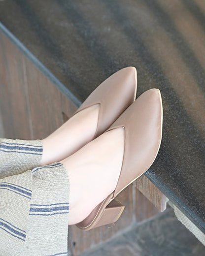 Pointy Toe Block Heels - Brown