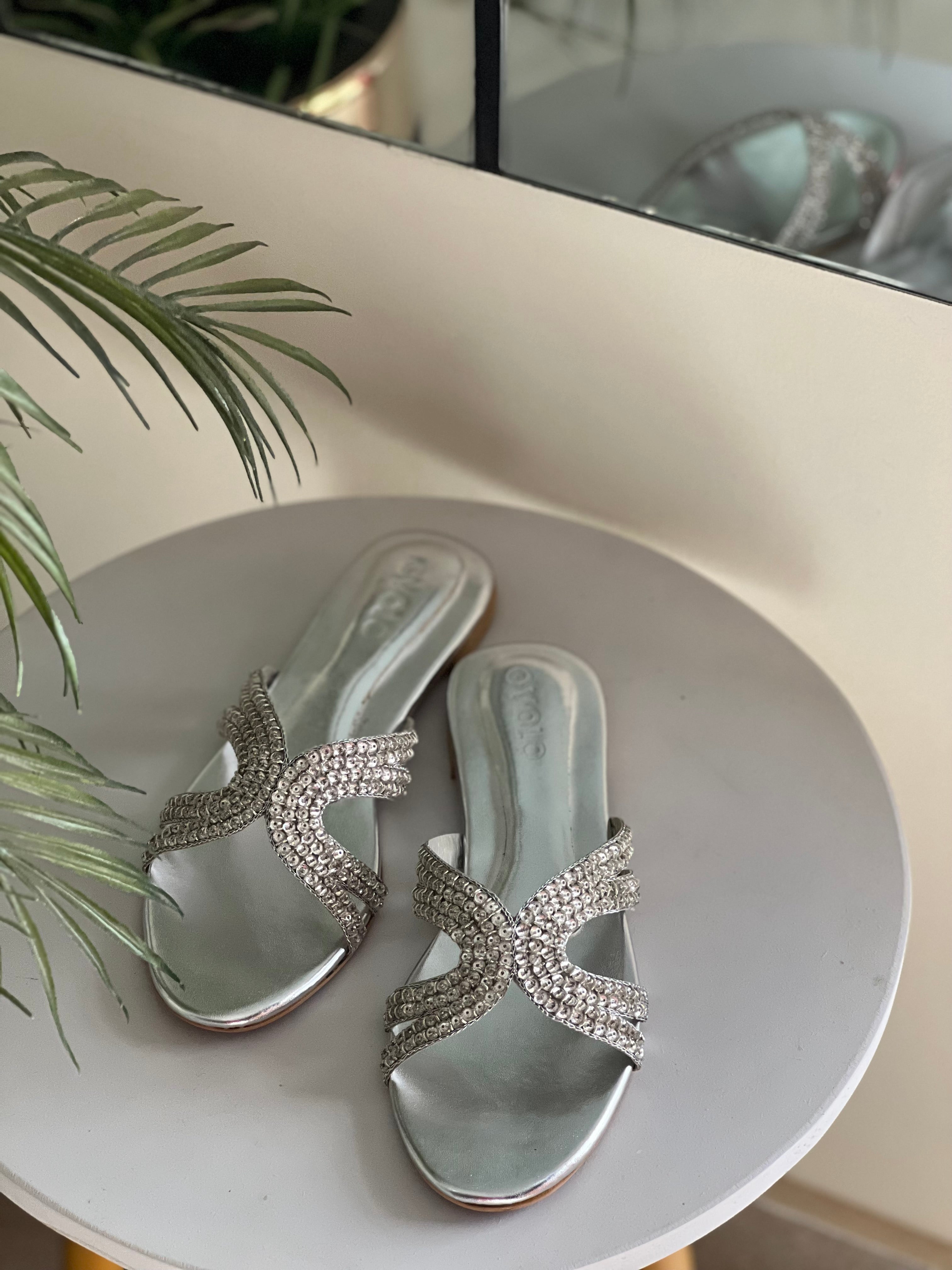 Svetlana Slides Silver Ovolo Shoes