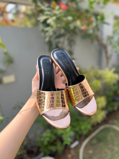 Squara Block Heels - Rose Gold
