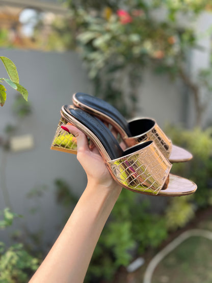 Squara Block Heels - Rose Gold