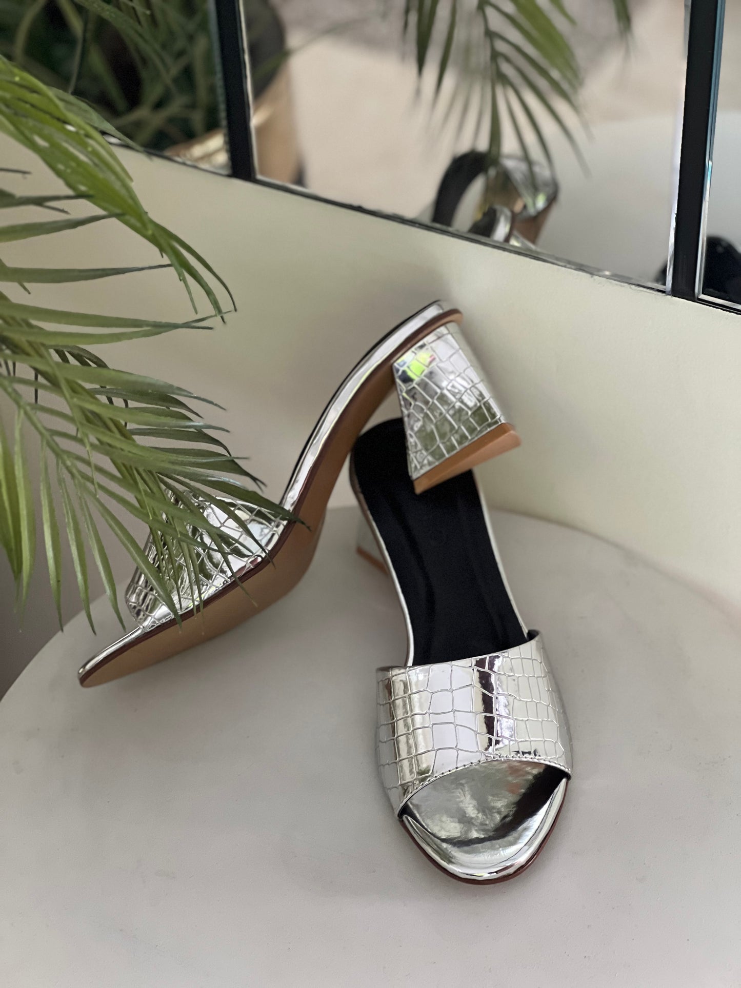 Squara Block Heels - Silver