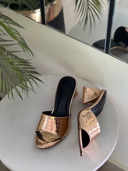Squara Block Heels - Rose Gold