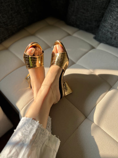 Squara Block Heels - Rose Gold