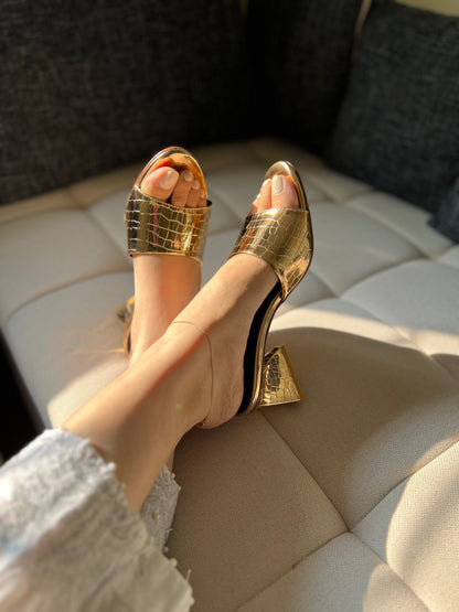 Squara Block Heels - Rose Gold