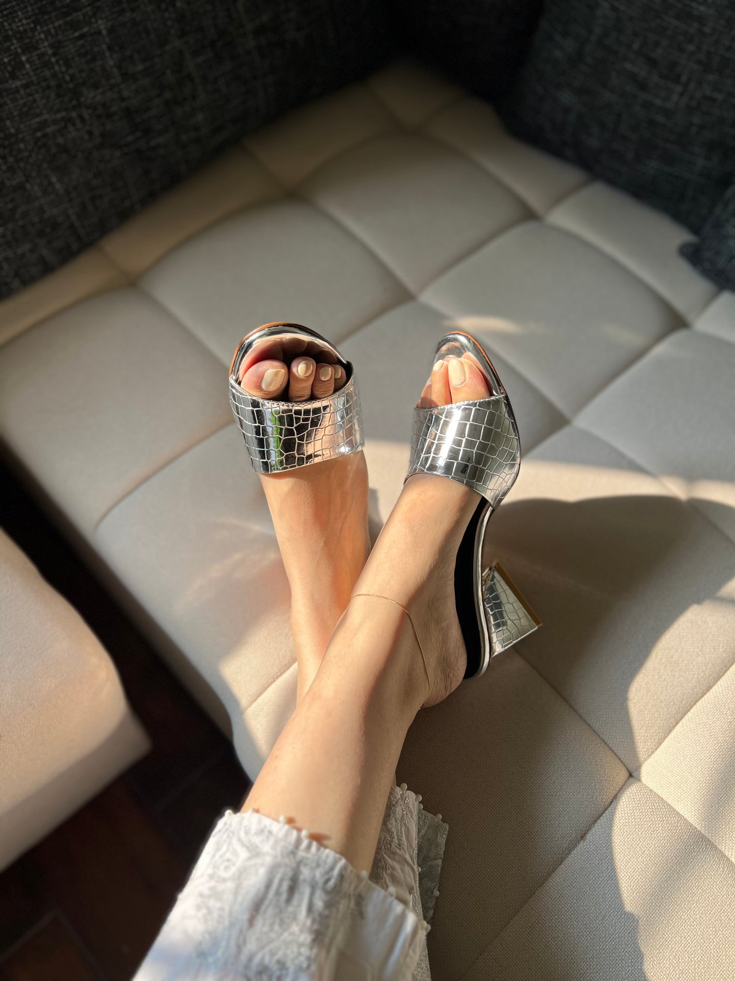 Squara Block Heels - Silver