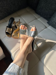 Squara Block Heels - Silver