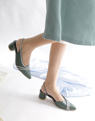 Layla Block Heel Pumps - Green