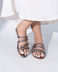 Strappy Slides - Metallic Grey