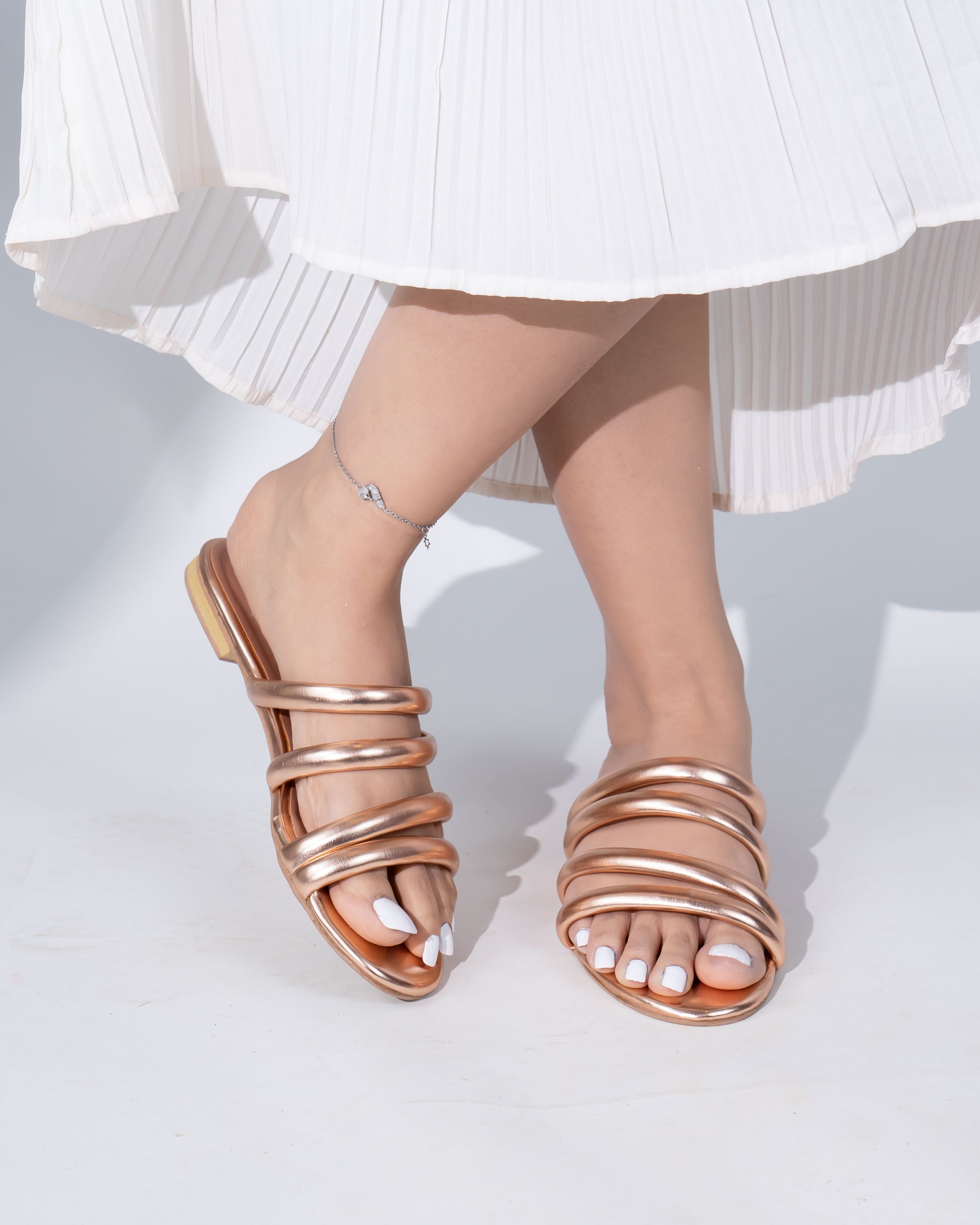 Strappy Slides - Rose Gold