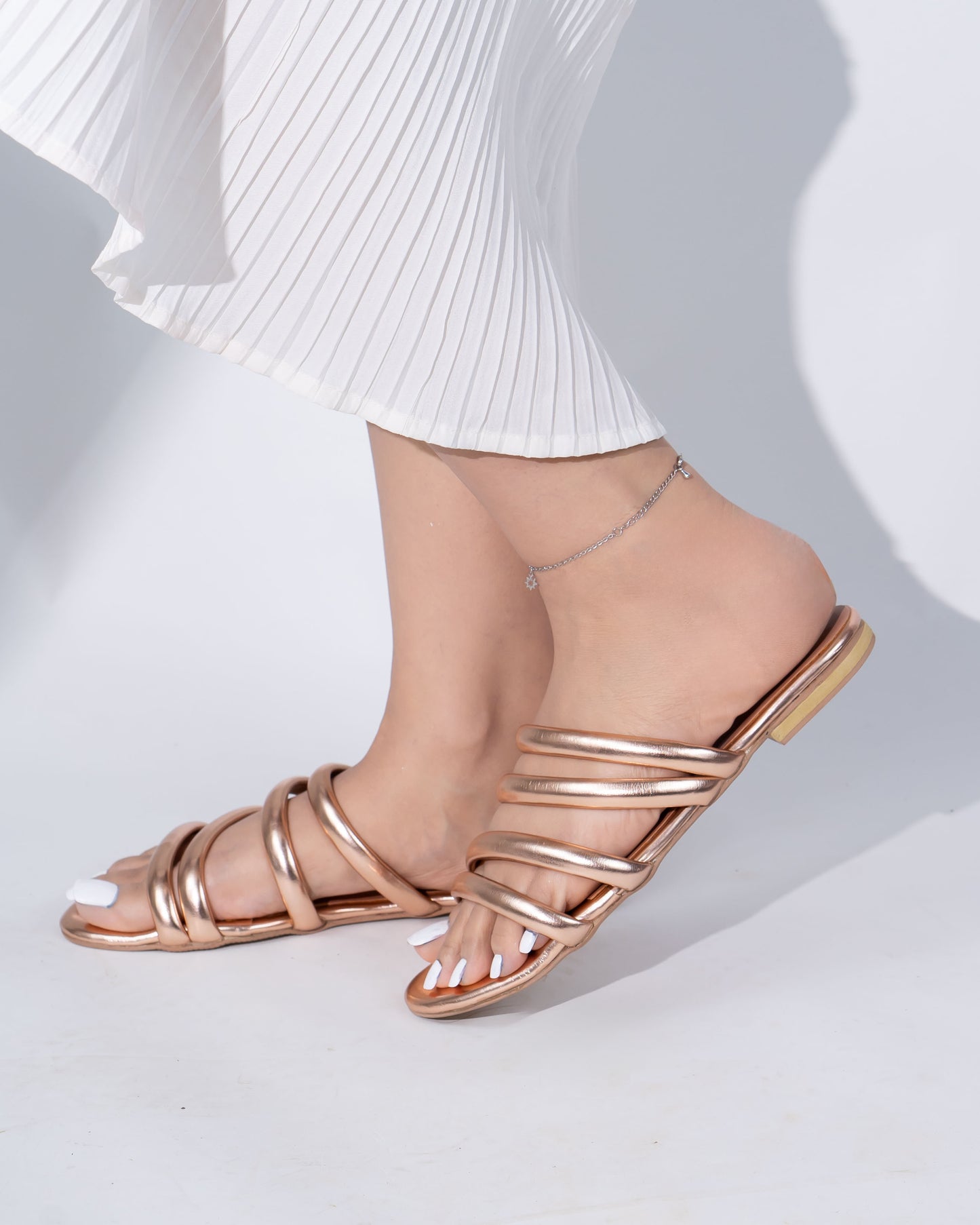 Strappy Slides - Rose Gold