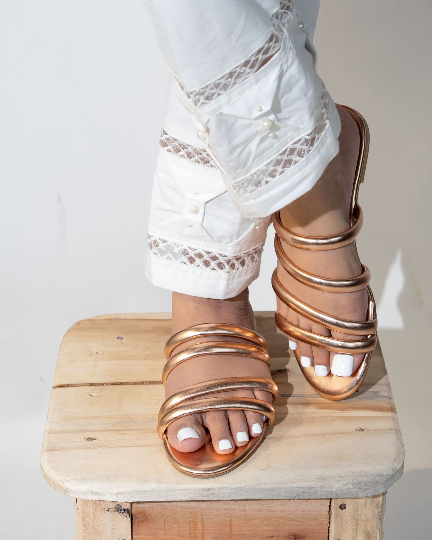 Strappy Slides - Rose Gold