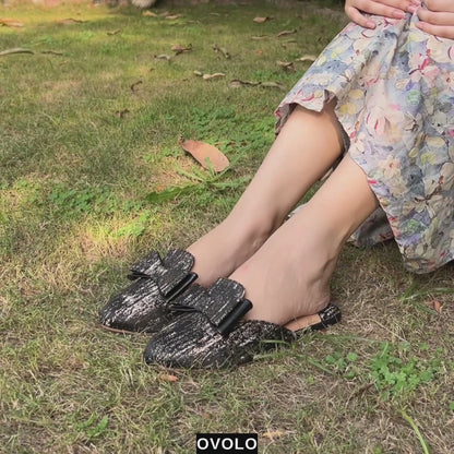 Talia Bow Mules - Black